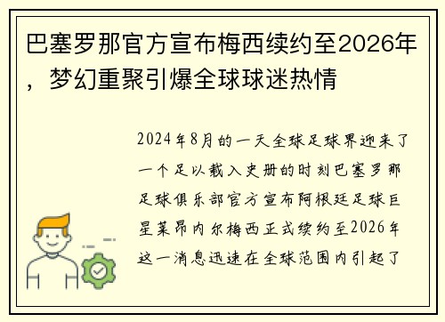 巴塞罗那官方宣布梅西续约至2026年，梦幻重聚引爆全球球迷热情